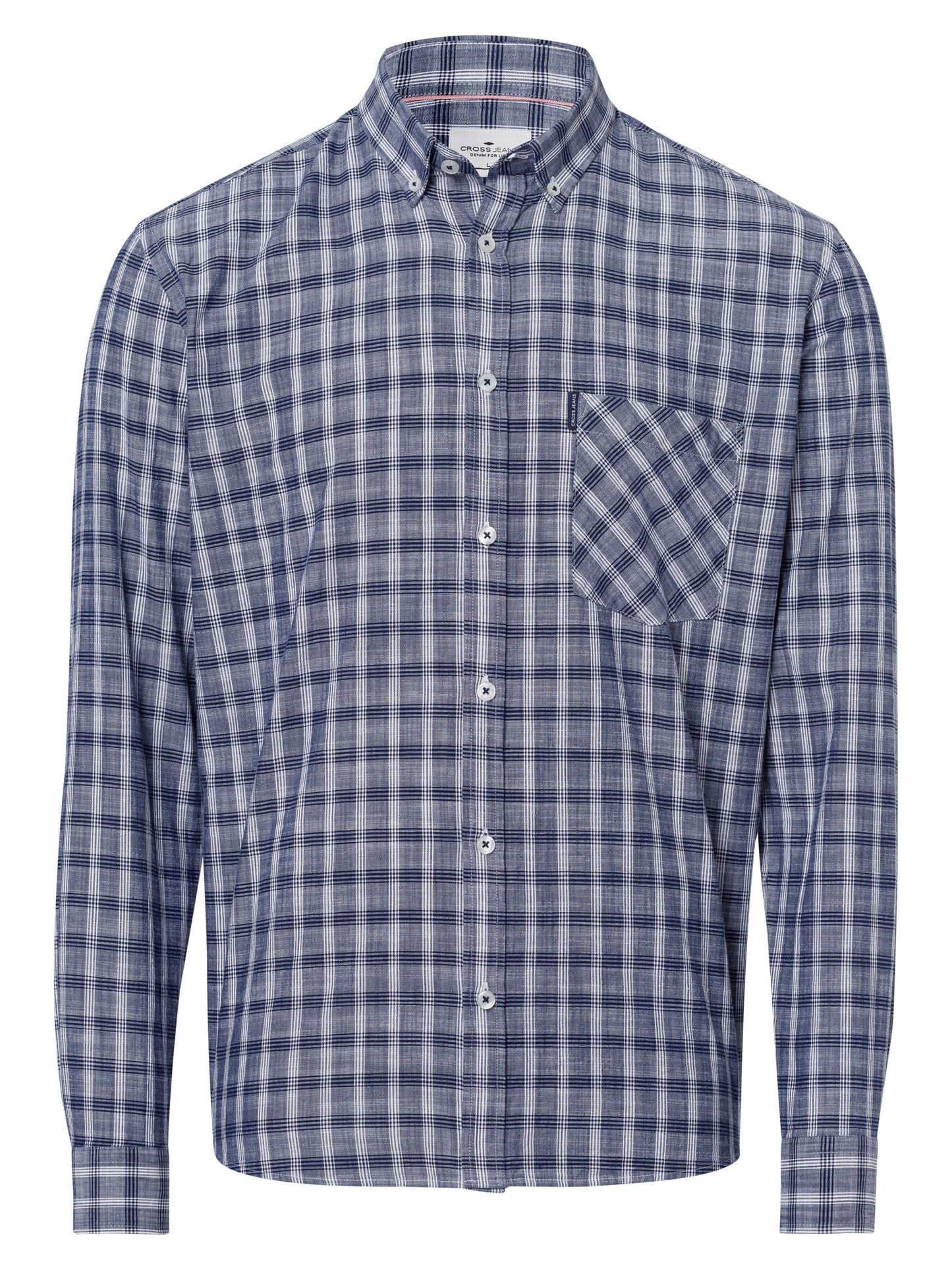 Men's regular long-sleeved shirt blue checked