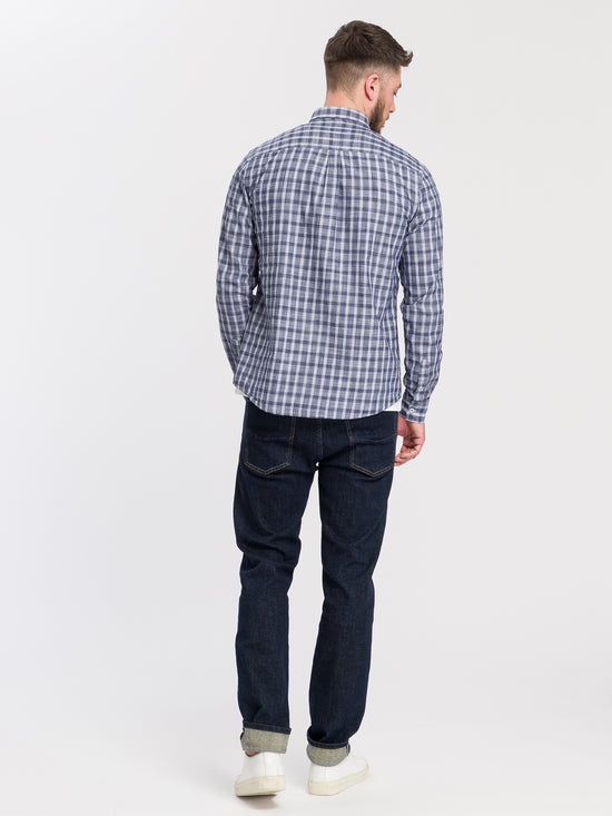 Men's regular long-sleeved shirt blue checked