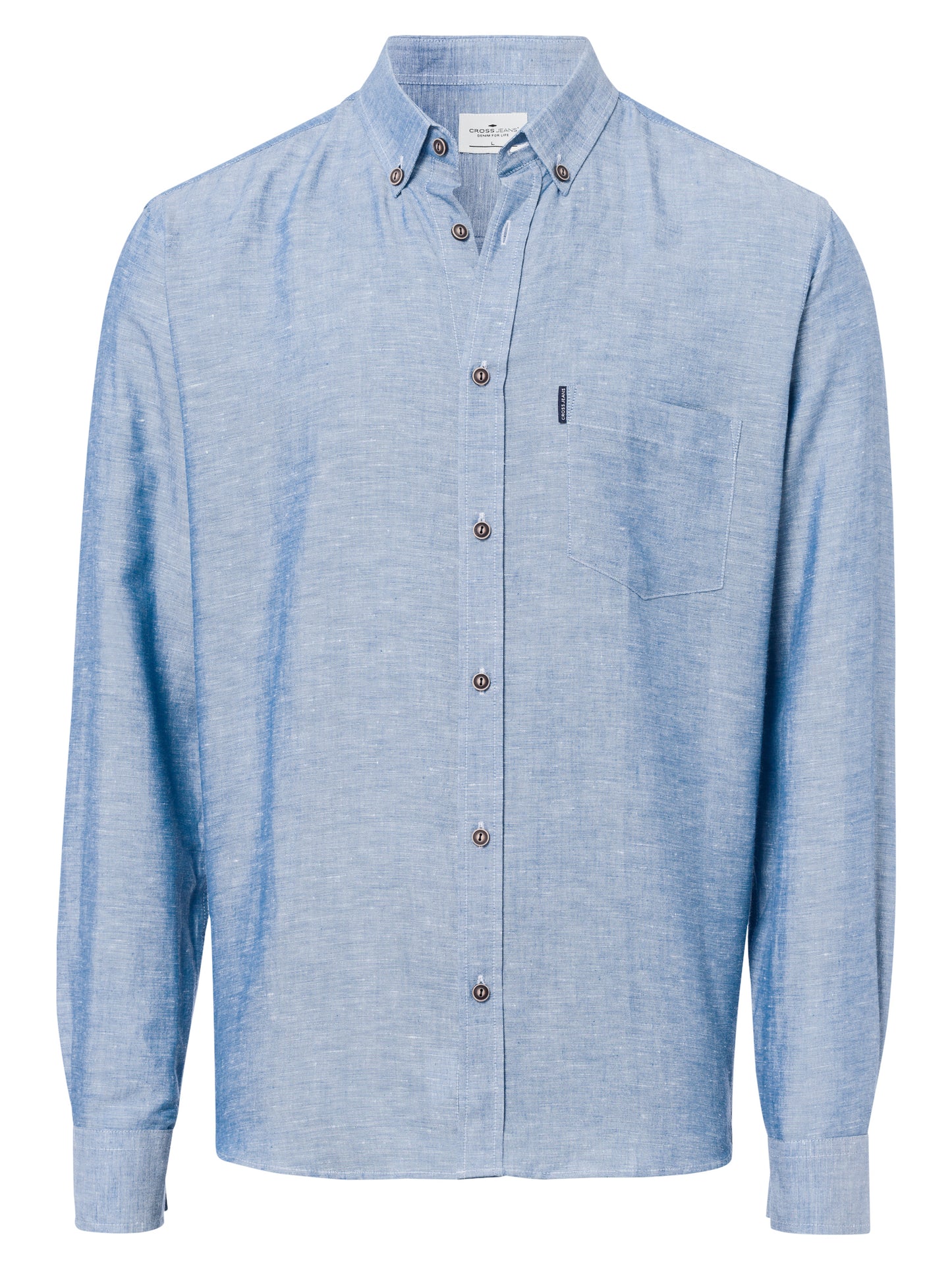 Men's regular long-sleeved shirt with chest pocket blue