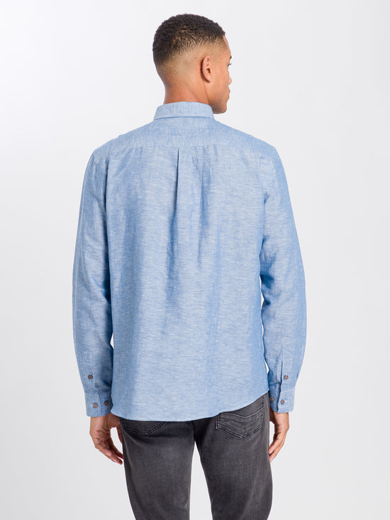 Men's regular long-sleeved shirt with chest pocket blue