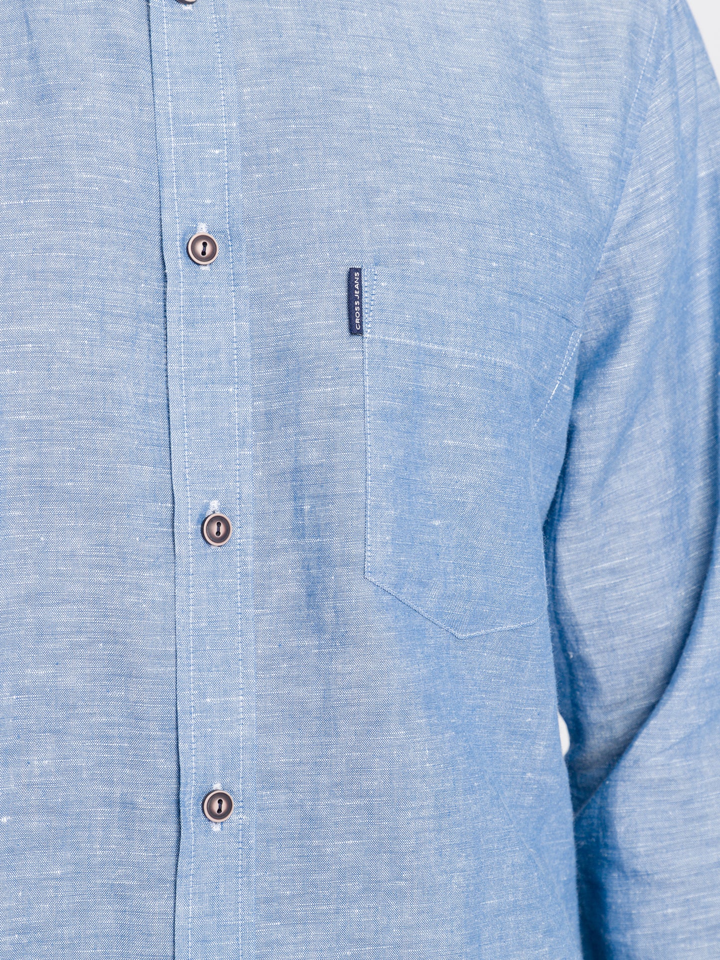 Men's regular long-sleeved shirt with chest pocket blue