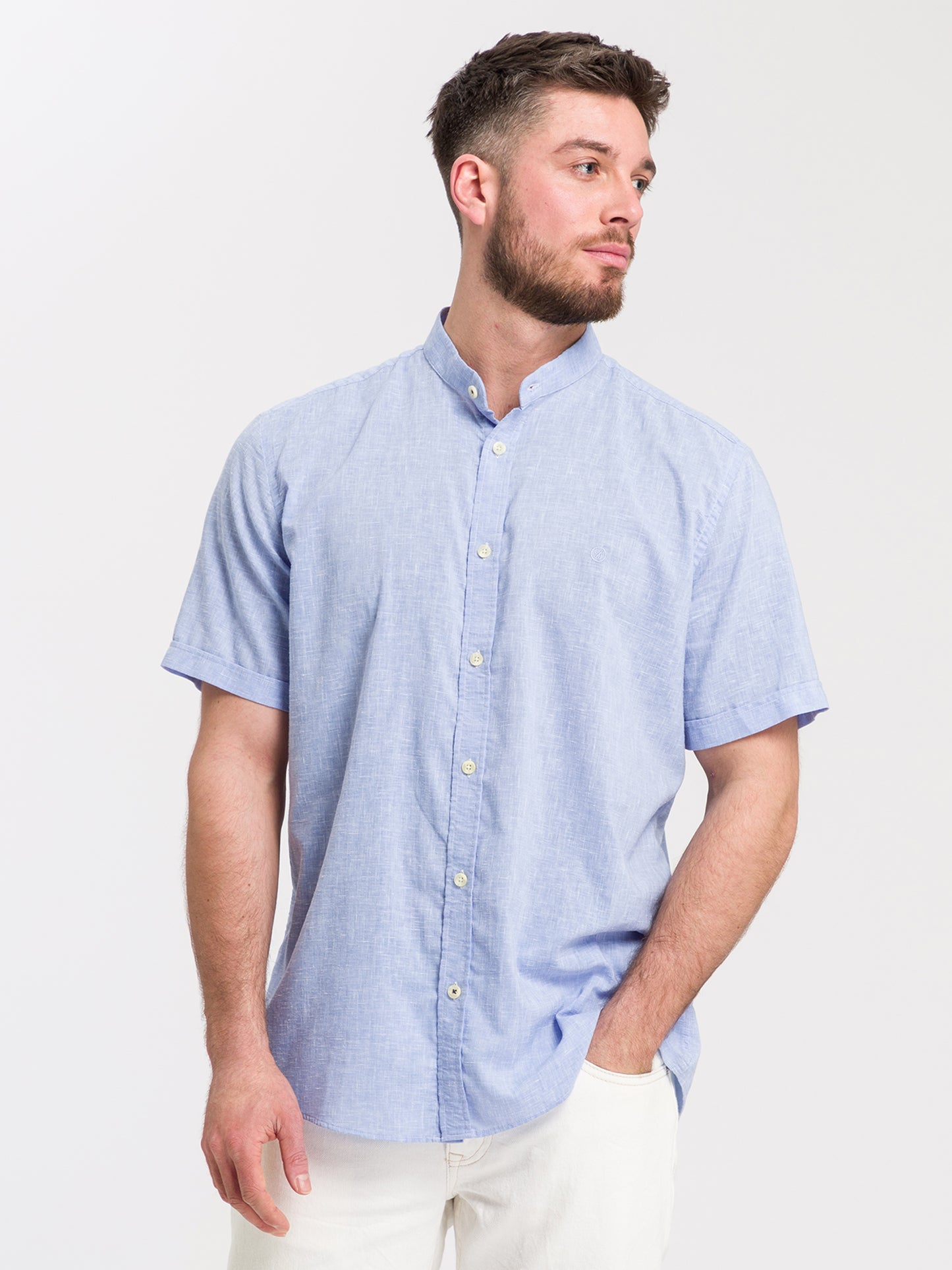 Men's regular long-sleeved shirt blue