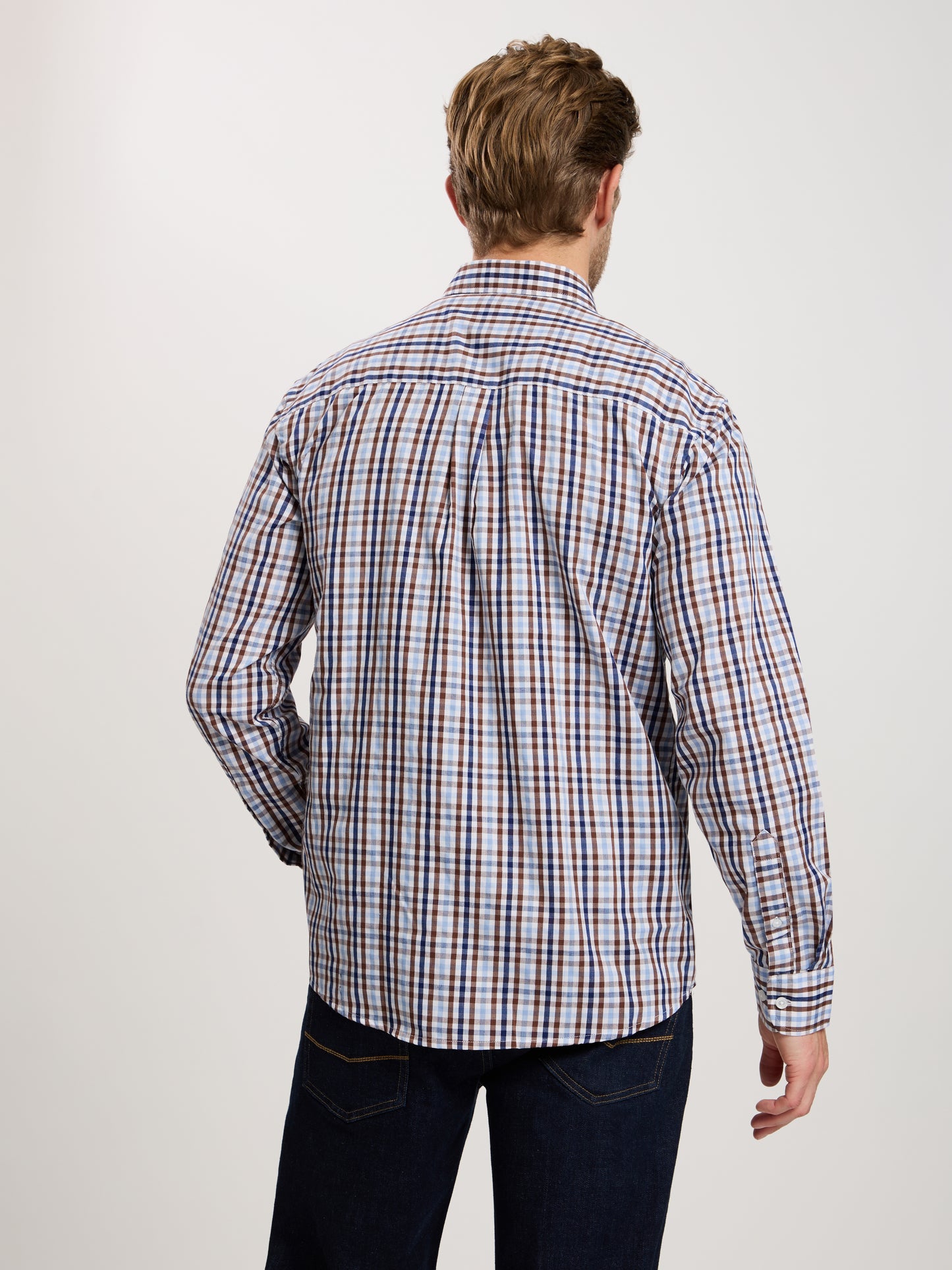 Men's Regular Long Sleeve Shirt Brown Checked