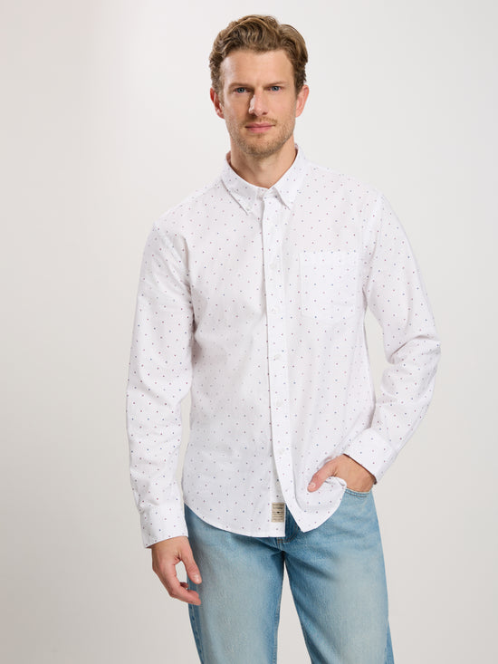 Men's Regular Long Sleeve Shirt Blue-Red Dotted in White