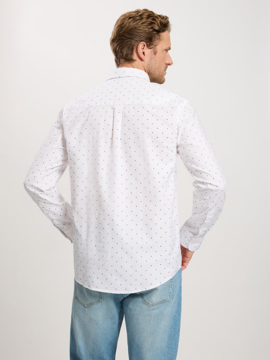 Men's Regular Long Sleeve Shirt Blue-Red Dotted in White