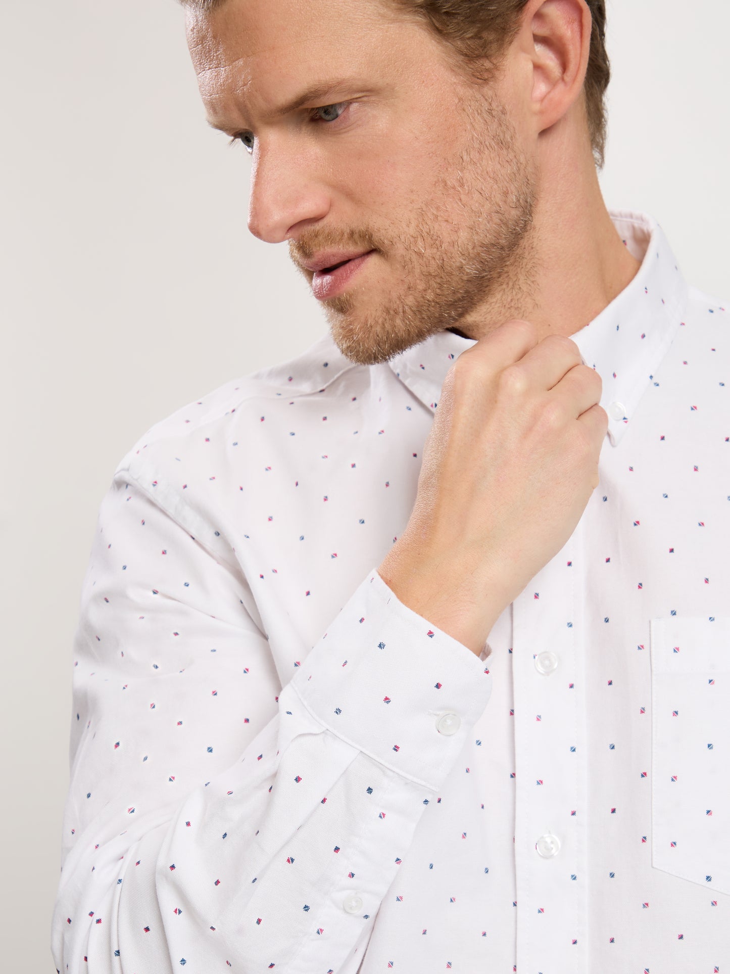 Men's Regular Long Sleeve Shirt Blue-Red Dotted in White