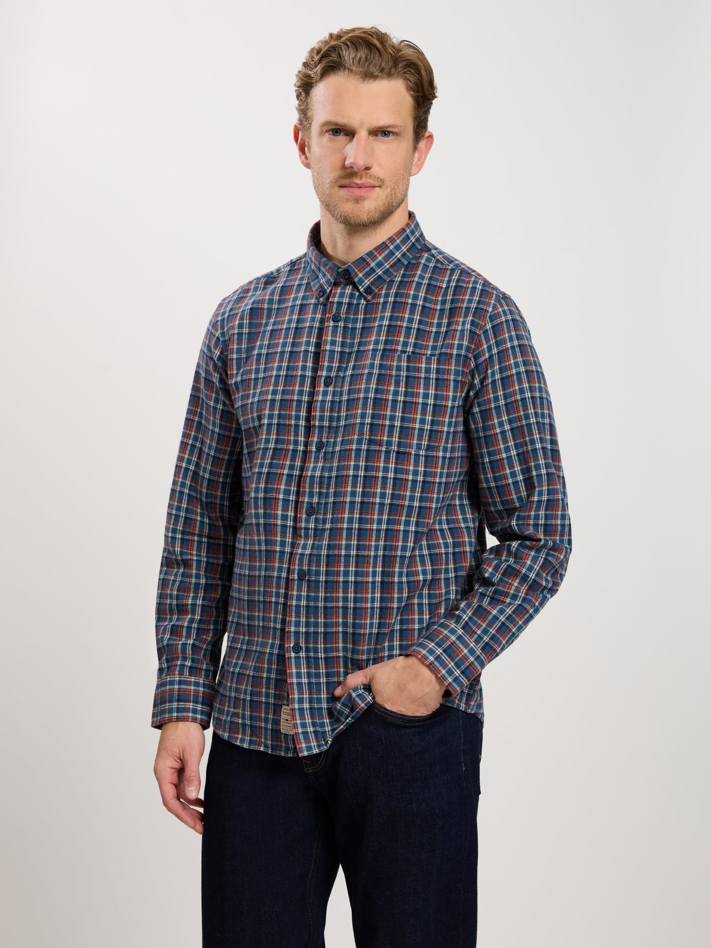 Men's Regular Long Sleeve Shirt Blue-Red Checked