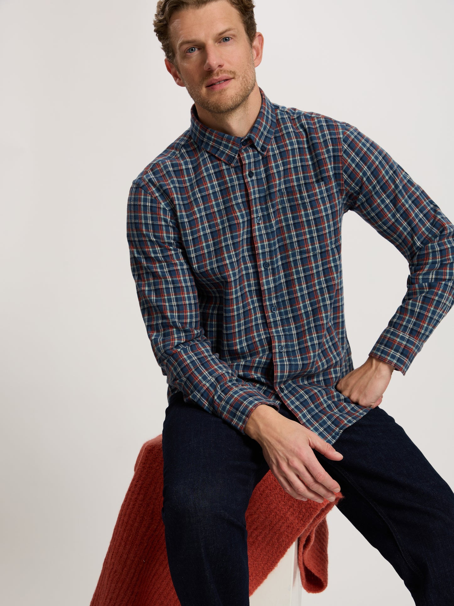 Men's Regular Long Sleeve Shirt Blue-Red Checked