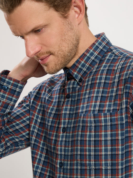 Men's Regular Long Sleeve Shirt Blue-Red Checked