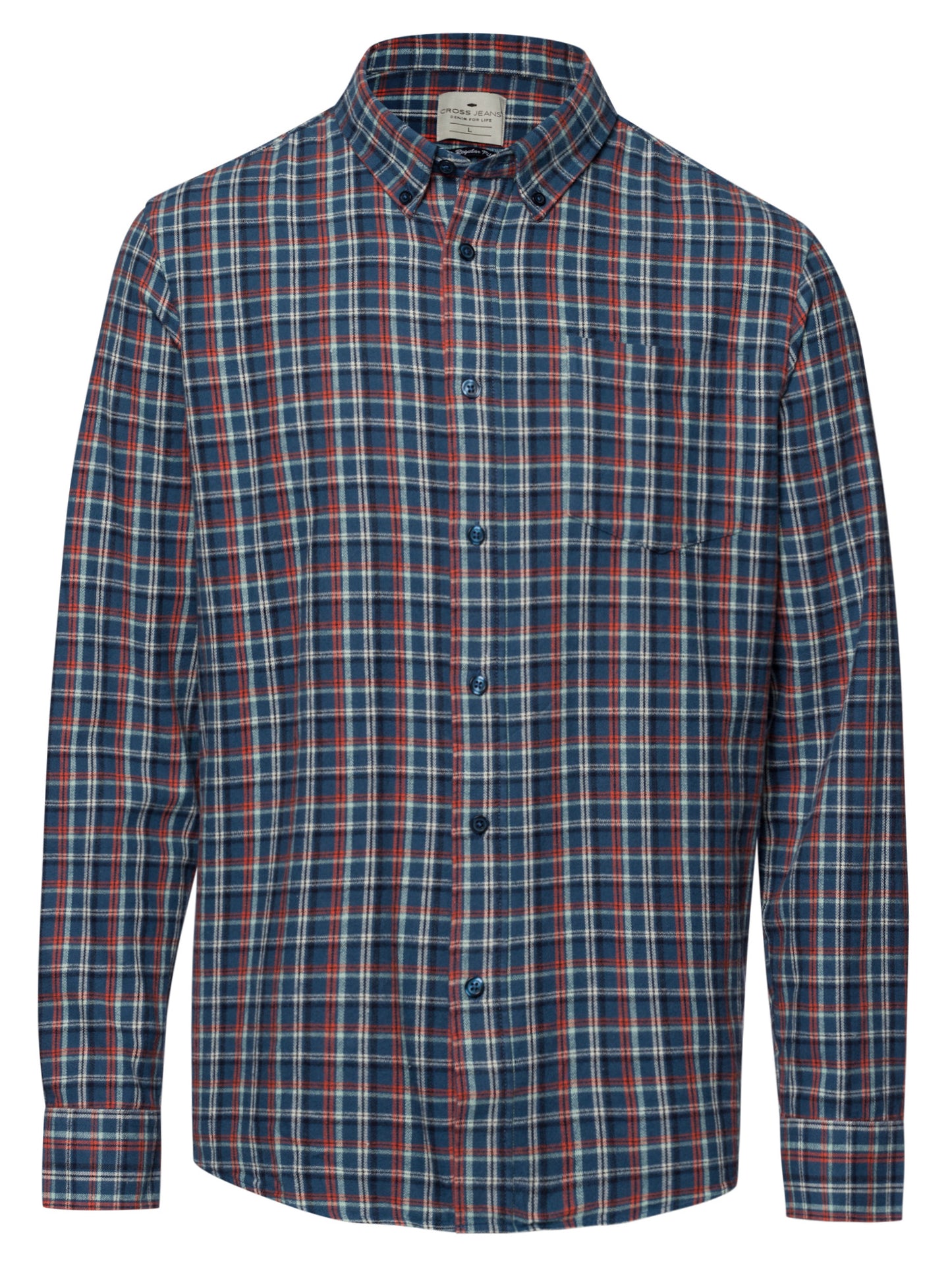 Men's Regular Long Sleeve Shirt Blue-Red Checked