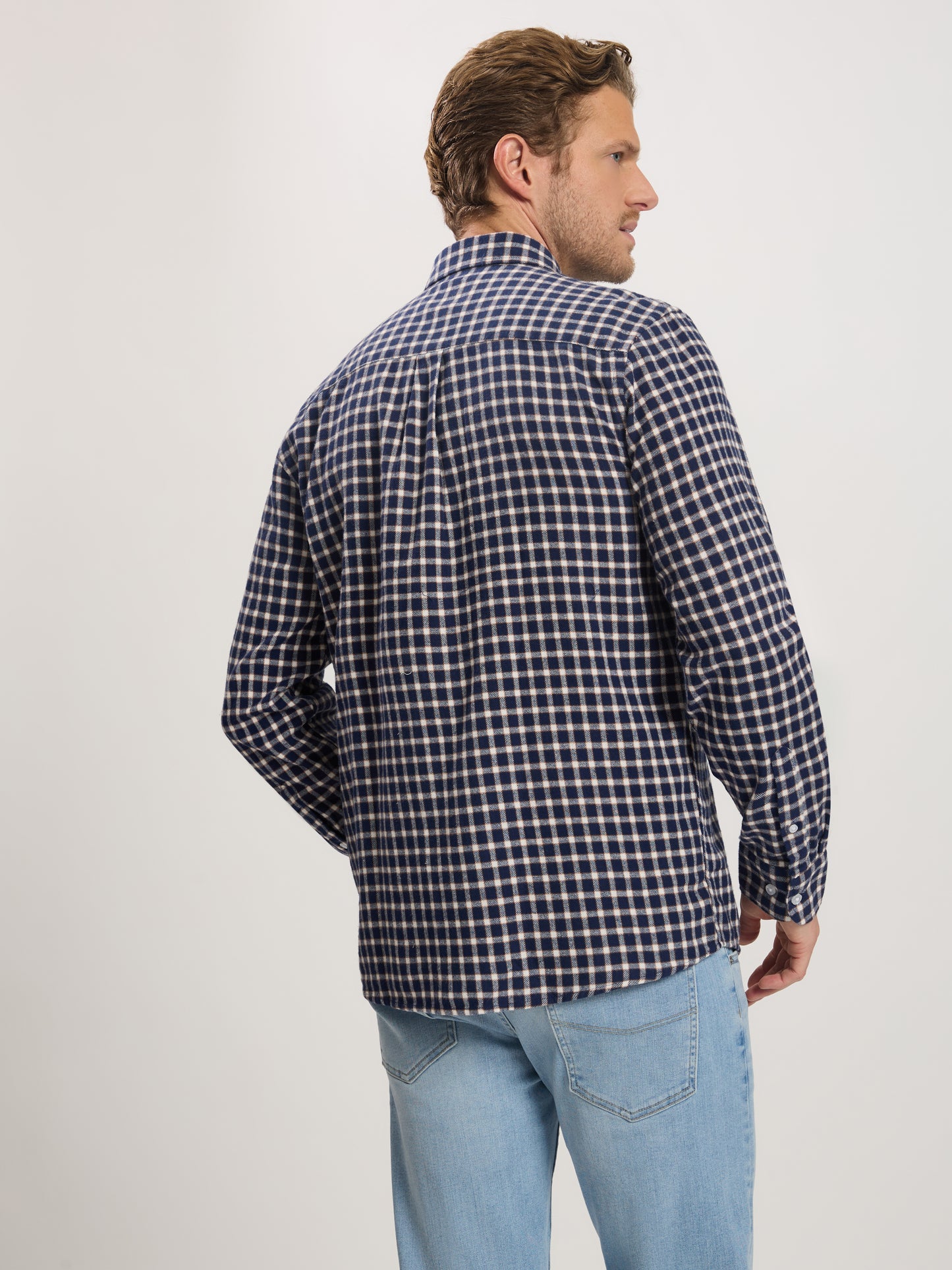 Men's Regular Long Sleeve Shirt Navy Blue Checked