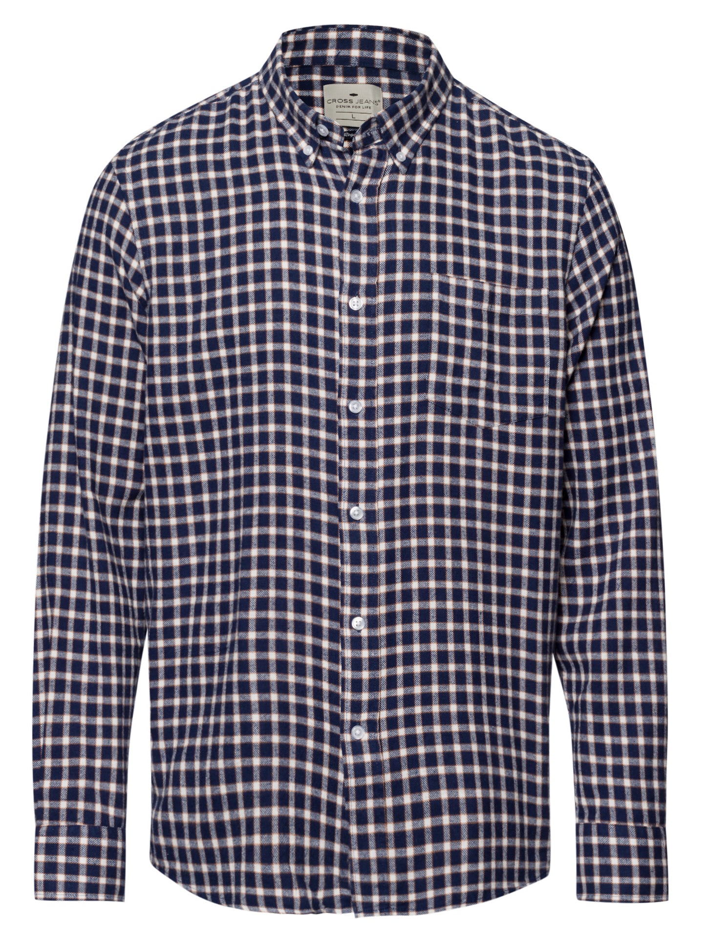 Men's Regular Long Sleeve Shirt Navy Blue Checked