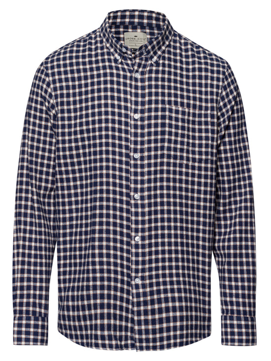 Men's Regular Long Sleeve Shirt Navy Blue Checked