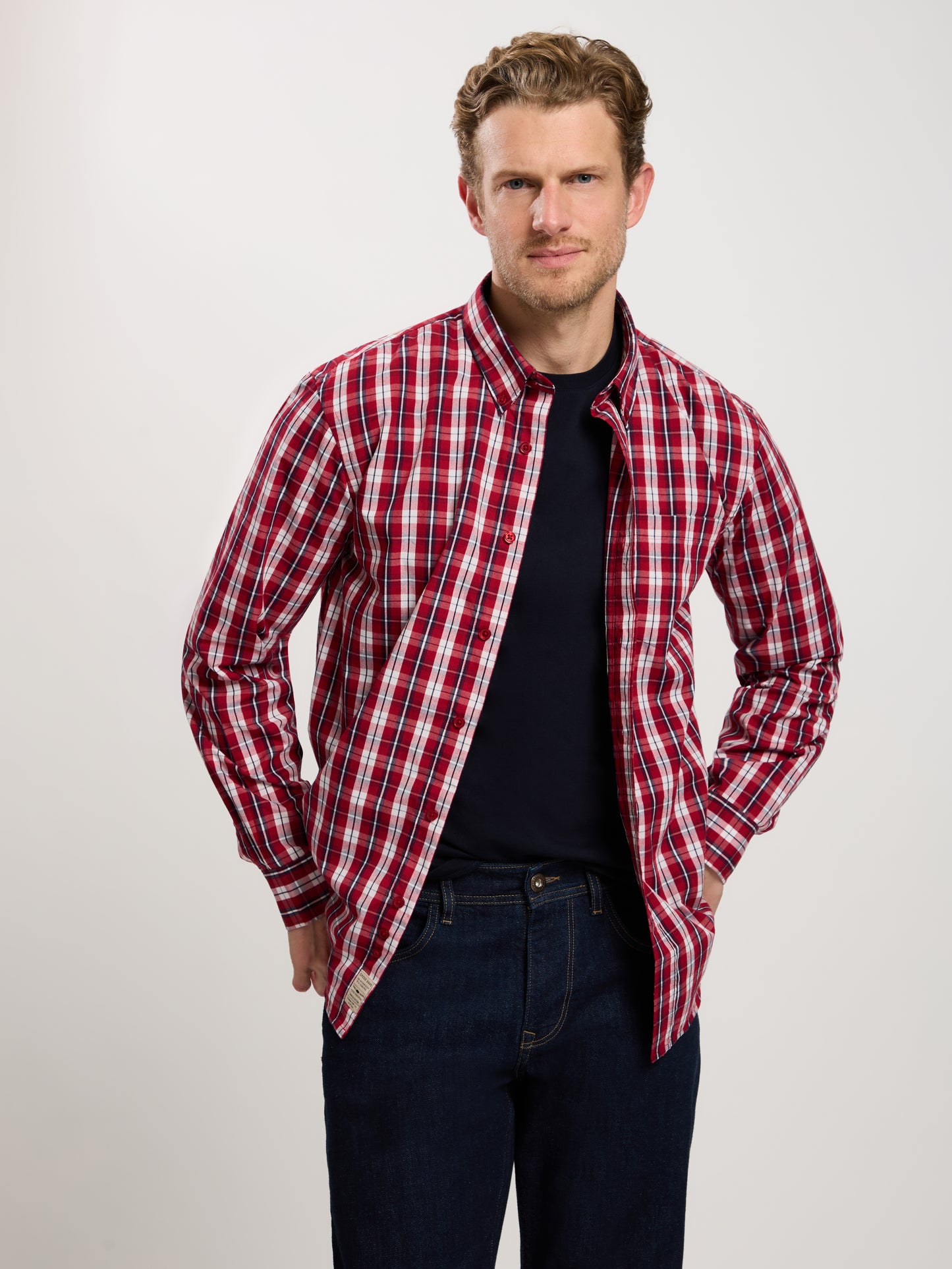 Men's Regular Long Sleeve Shirt Red Checked