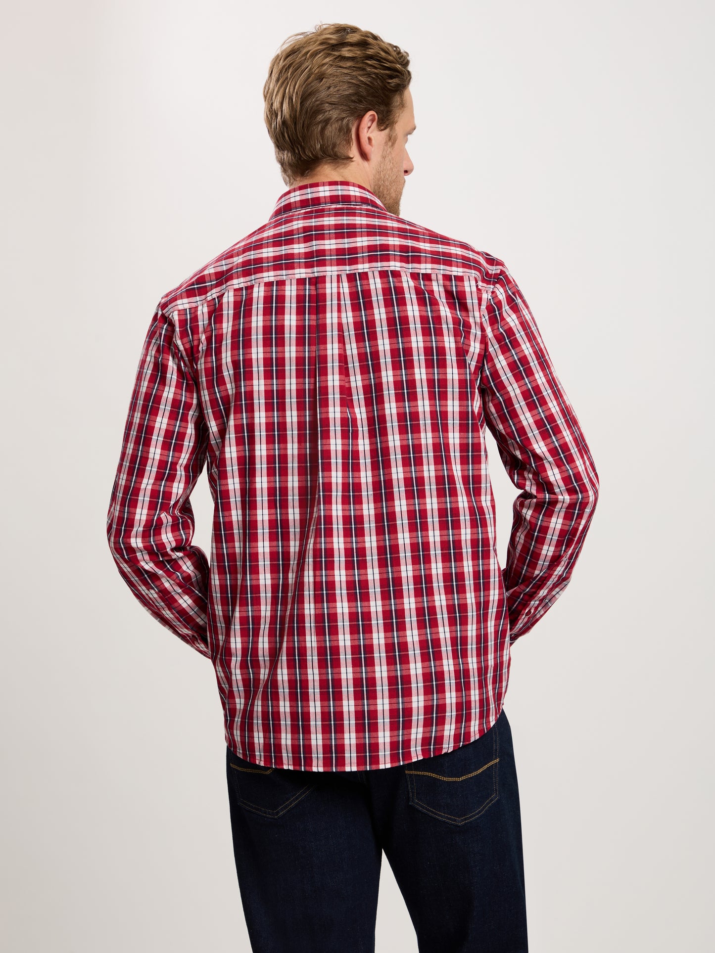 Men's Regular Long Sleeve Shirt Red Checked