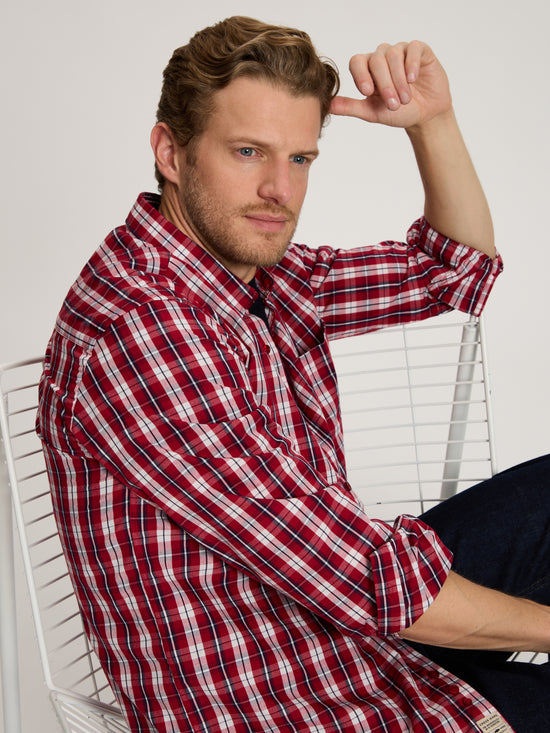 Men's Regular Long Sleeve Shirt Red Checked