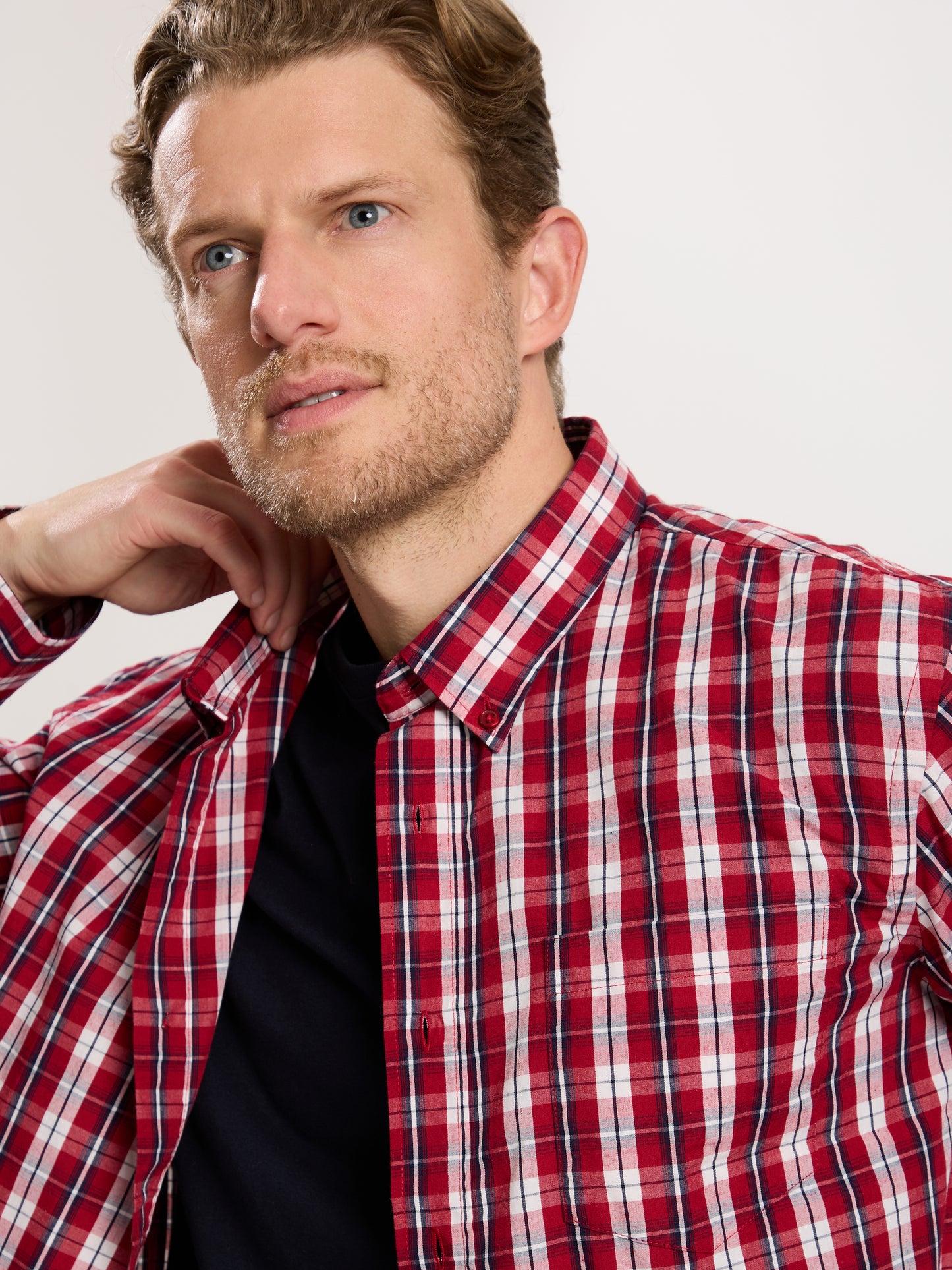 Men's Regular Long Sleeve Shirt Red Checked