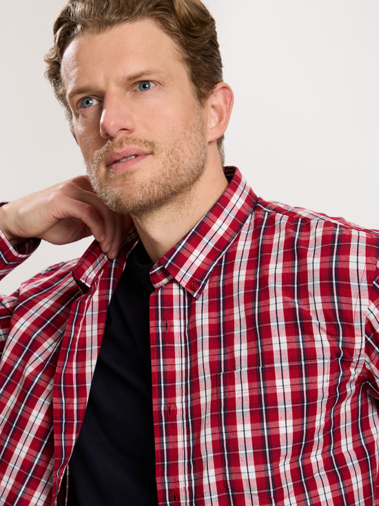 Men's Regular Long Sleeve Shirt Red Checked