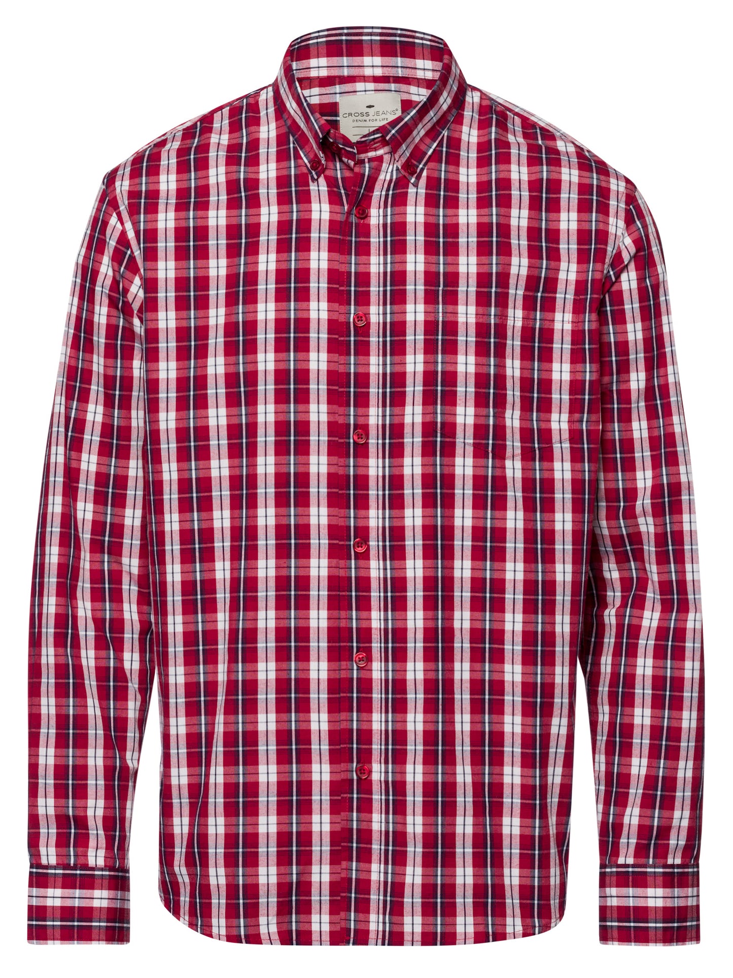 Men's Regular Long Sleeve Shirt Red Checked