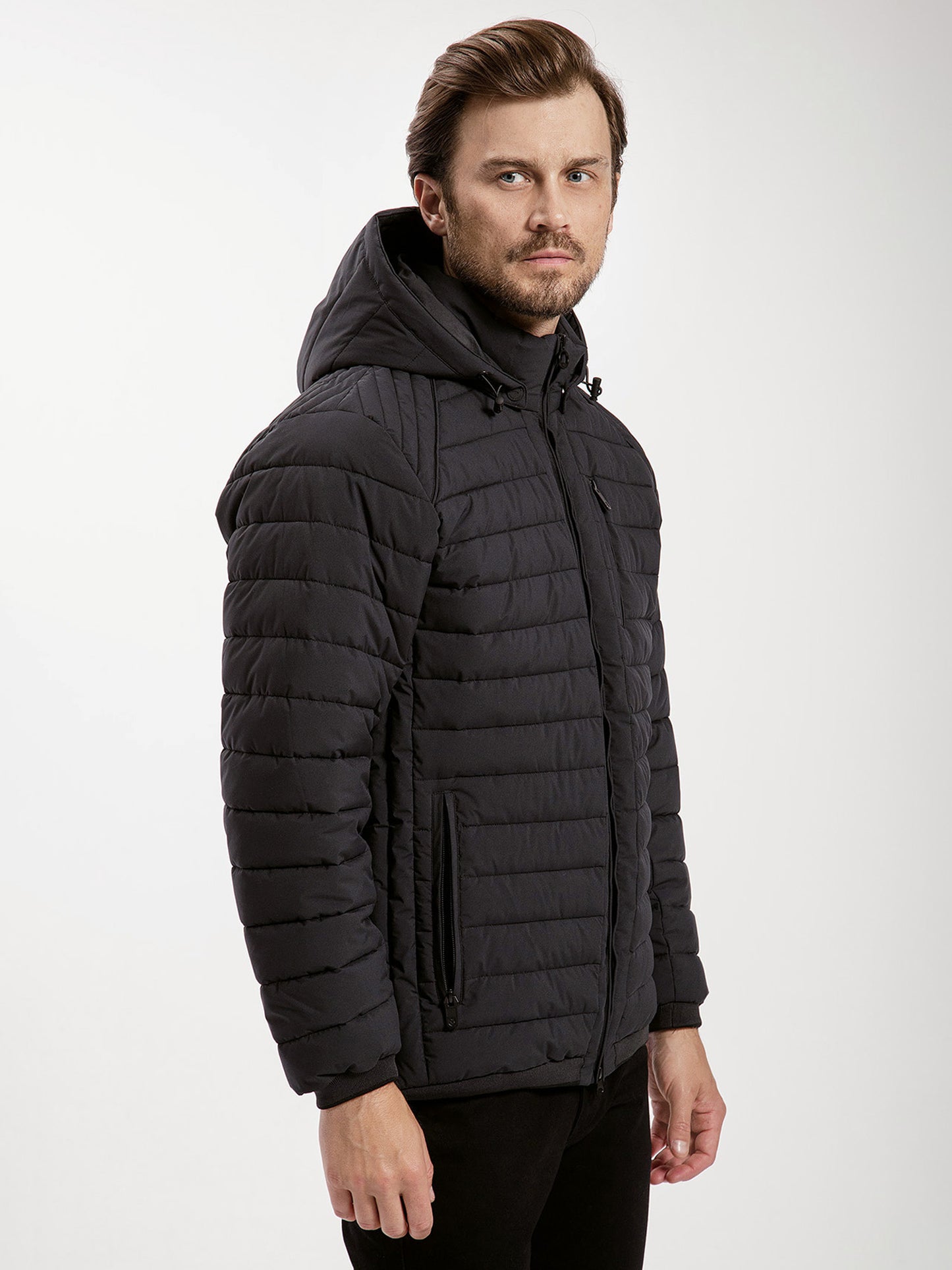 Men's regular quilted winter jacket in black