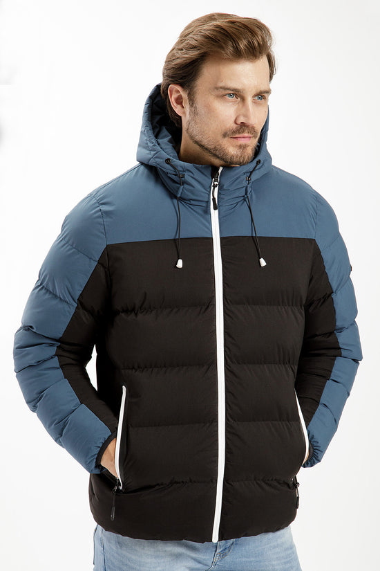 Men's regular winter jacket in black and blue
