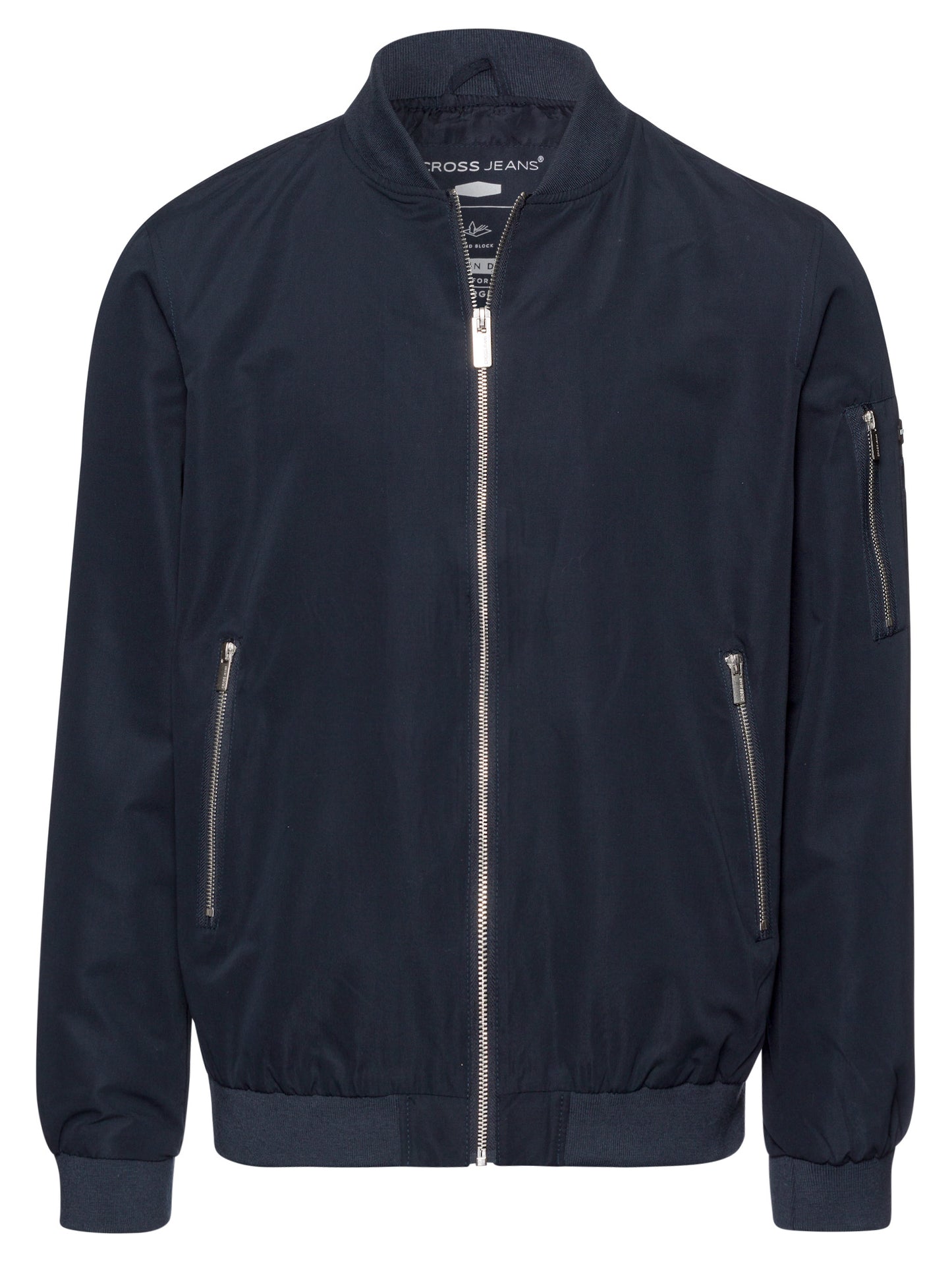 Men's regular zip bomber jacket with zip pockets navy blue.
