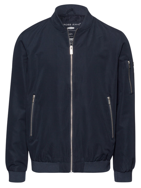 Men's regular zip bomber jacket with zip pockets navy blue.