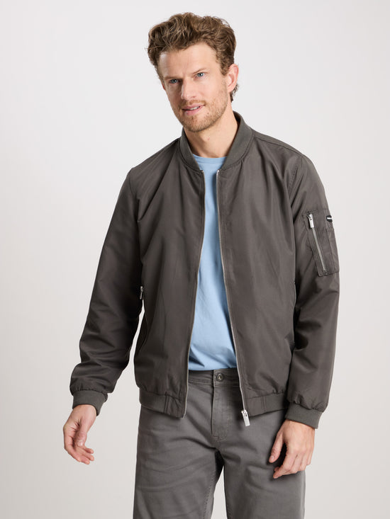 Herren Regular Bomber-Jacke mit Reißverschluss und Reißverschluss-Taschen dunkelgrau.