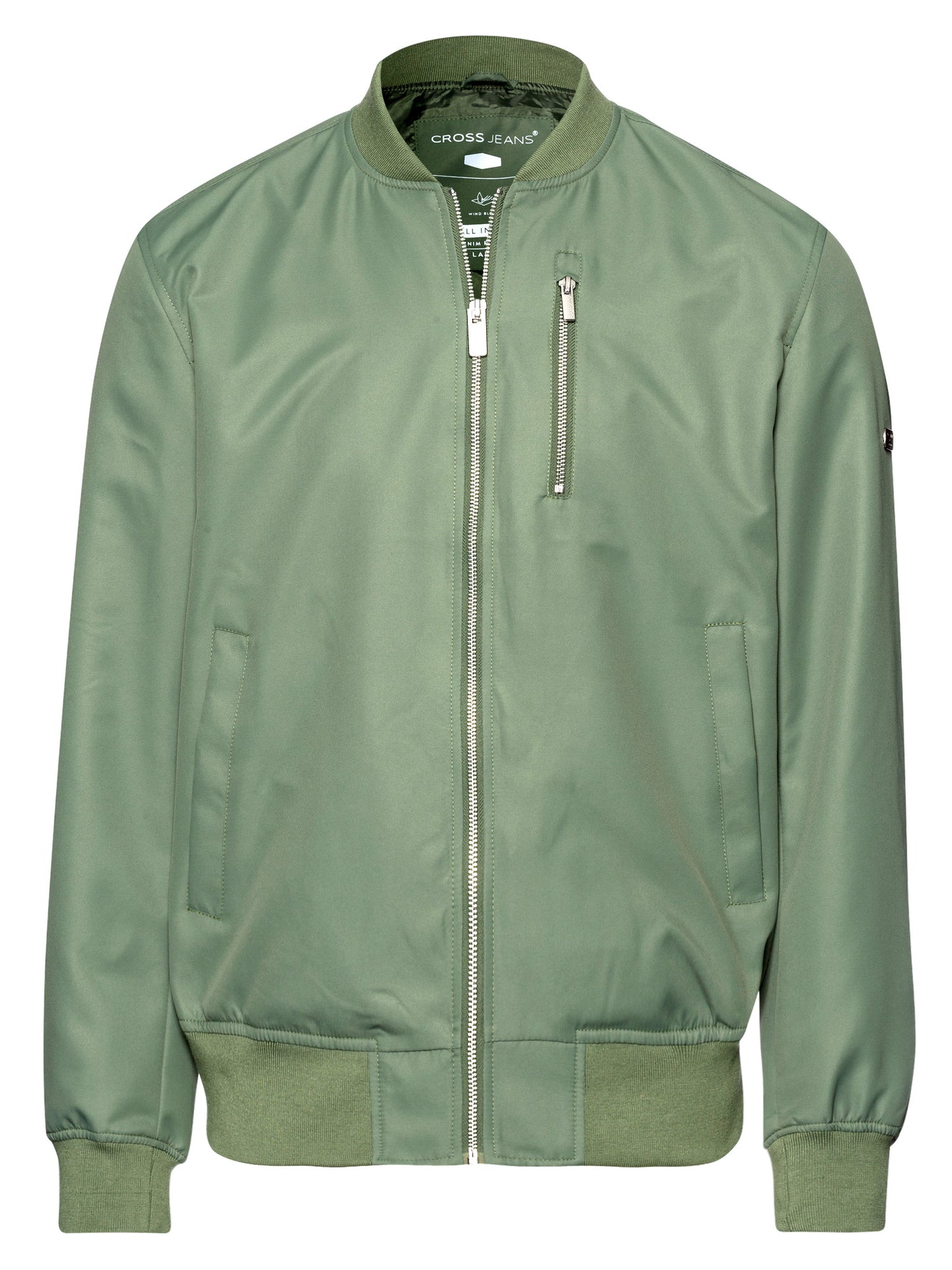 Men's regular bomber jacket with stand-up collar, zip and two pockets, khaki.