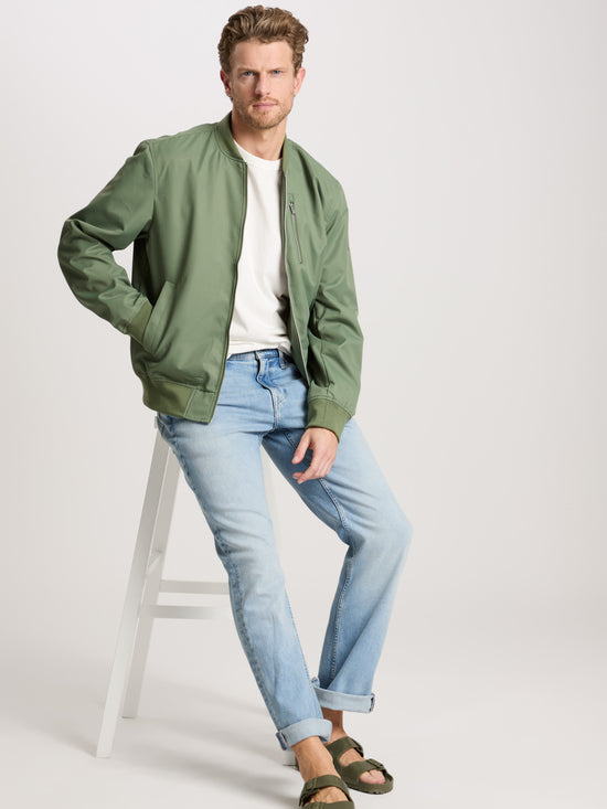 Men's regular bomber jacket with stand-up collar, zip and two pockets, khaki.