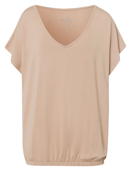 Damen Regular T-Shirt mit Gummizug beige