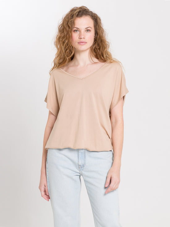 Damen Regular T-Shirt mit Gummizug beige