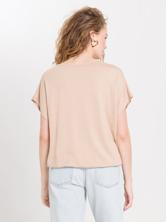 Damen Regular T-Shirt mit Gummizug beige