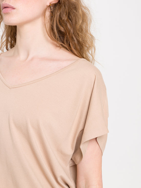 Damen Regular T-Shirt mit Gummizug beige