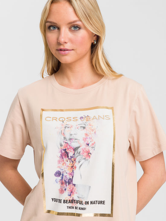 Damen Regular T-Shirt mit floralem Print rosé
