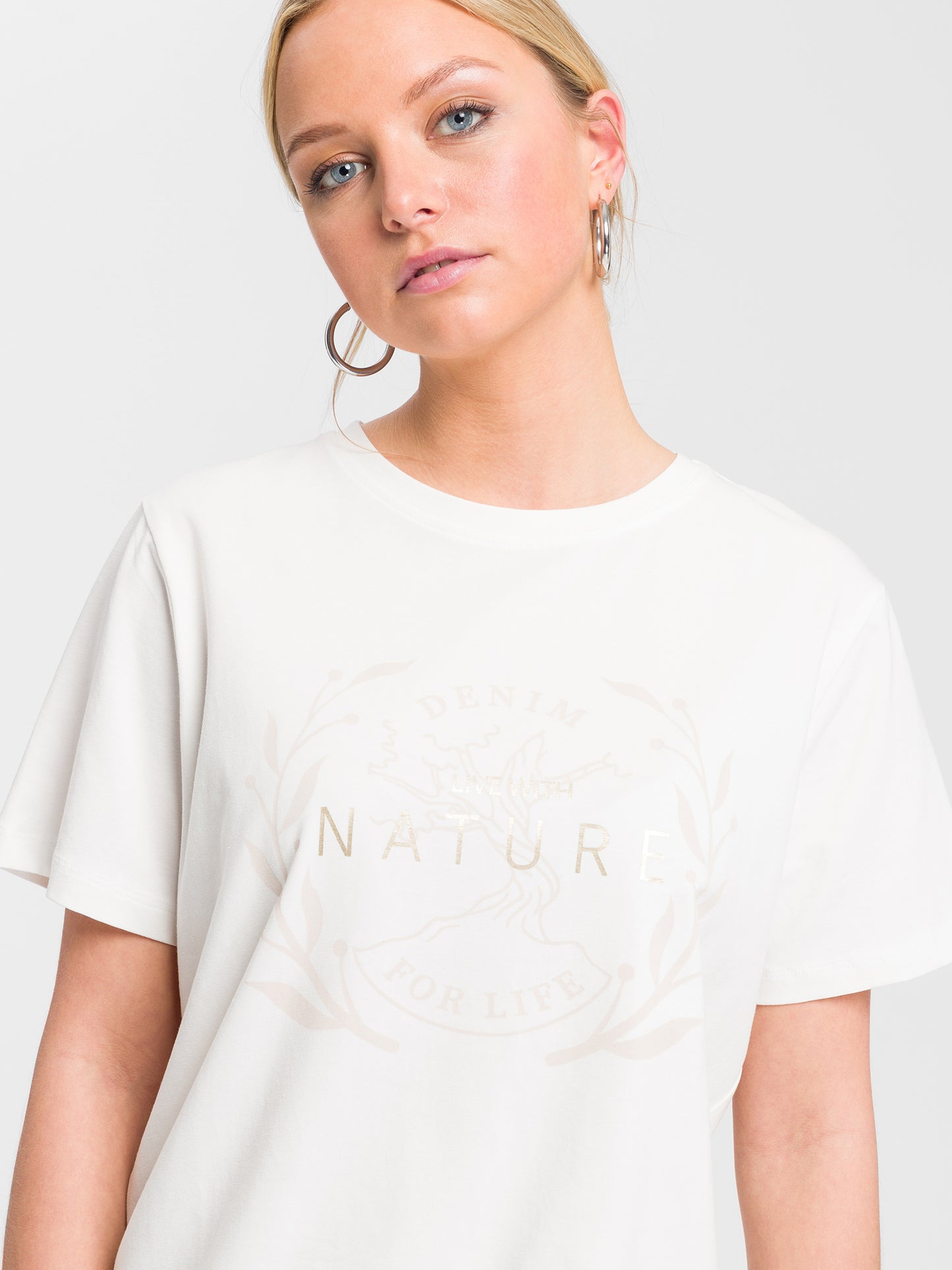 Damen Regular Print T-Shirt Live with Nature weiß