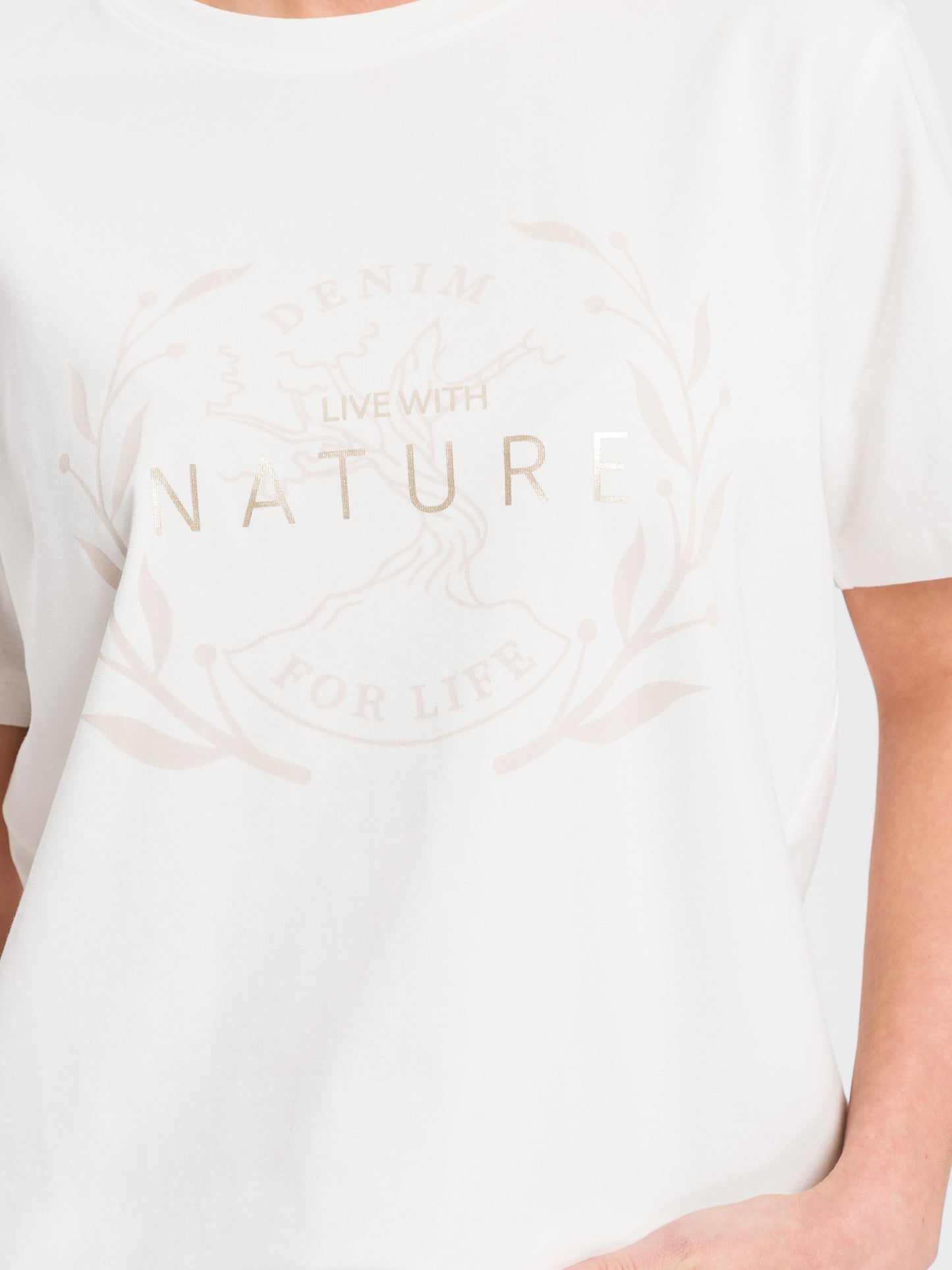 Damen Regular Print T-Shirt Live with Nature weiß