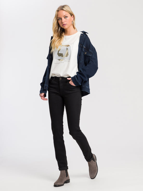 Damen Regular T-Shirt mit Gold Print weiß