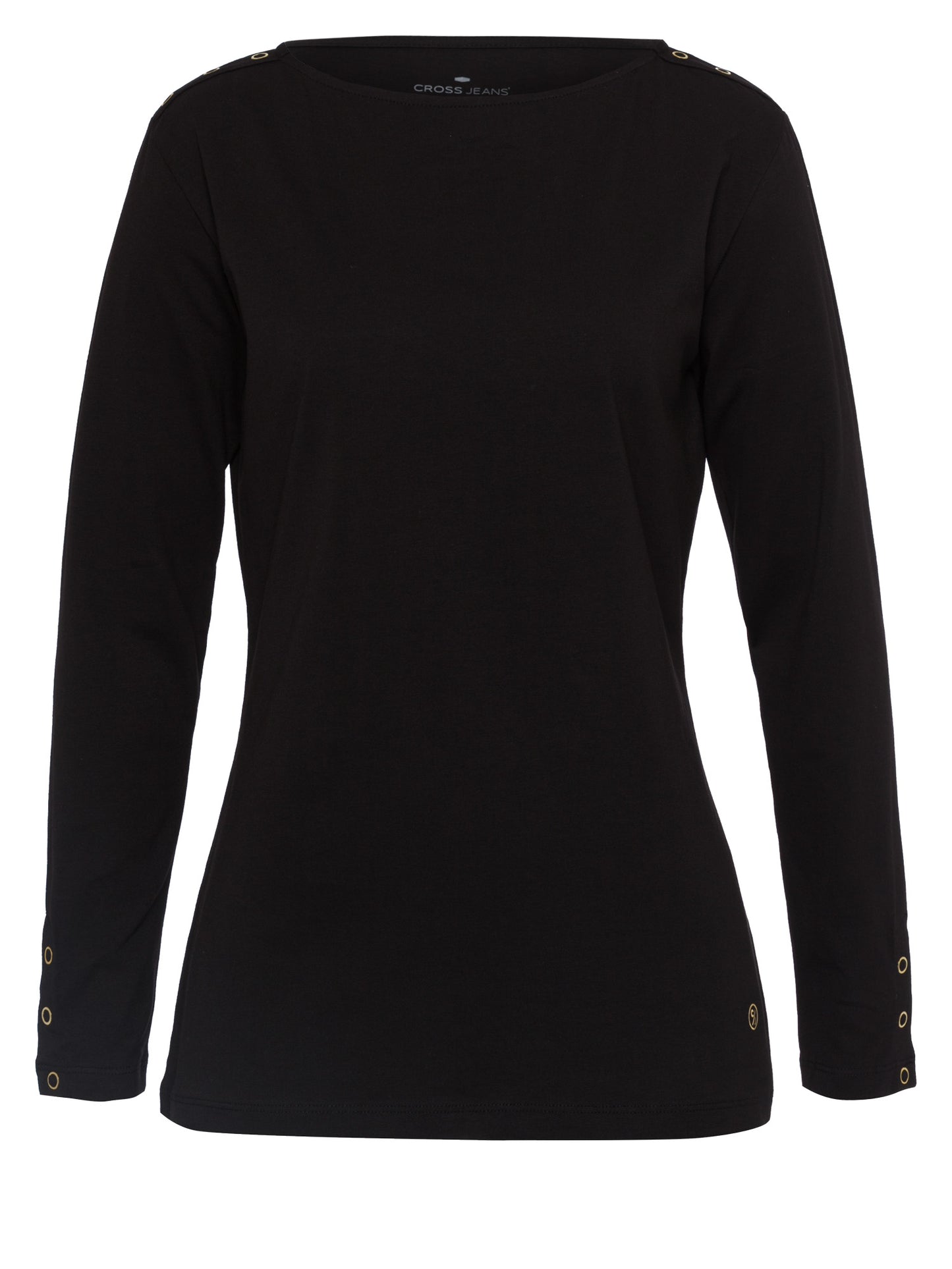 Damen Slim Langarmshirt mit Knopf Details schwarz