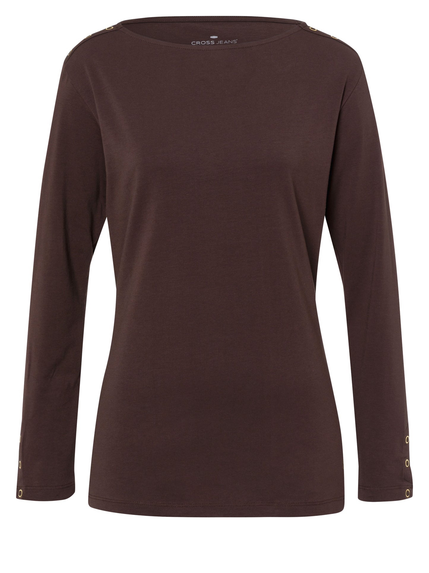 Damen Slim Langarmshirt mit Knopf-Details braun