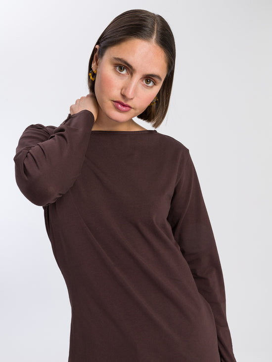 Damen Slim Langarmshirt mit Knopf-Details braun