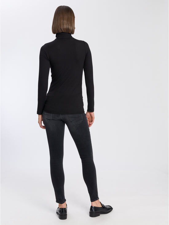 Damen Slim Langarmshirt mit Rollkragen schwarz