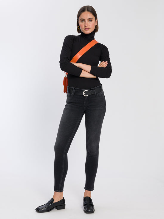 Damen Slim Langarmshirt mit Rollkragen schwarz