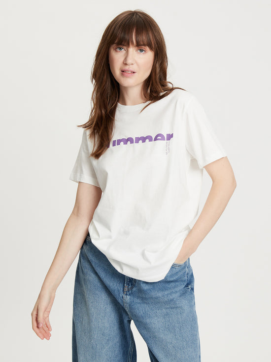 Damen Regular T-Shirt Statement-Print ecru