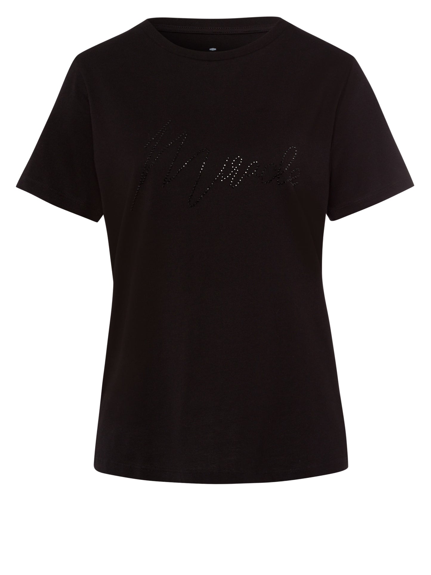 Damen Regular T-Shirt mit Glitzer-Print schwarz.