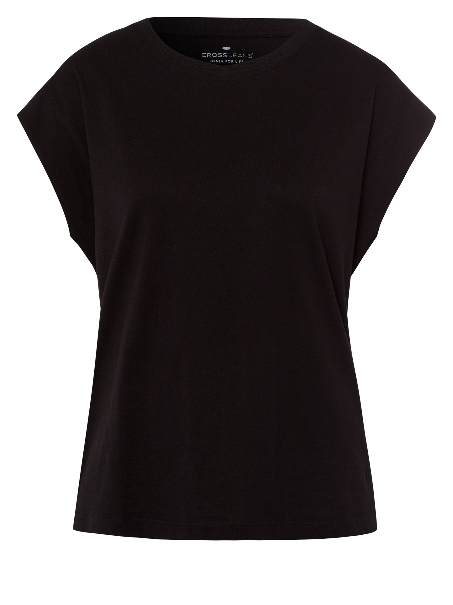 Women's regular T-shirt with dropped shoulders, black.