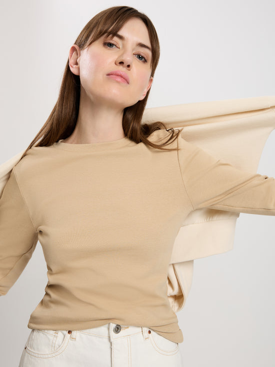 Women's regular long-sleeved shirt in beige