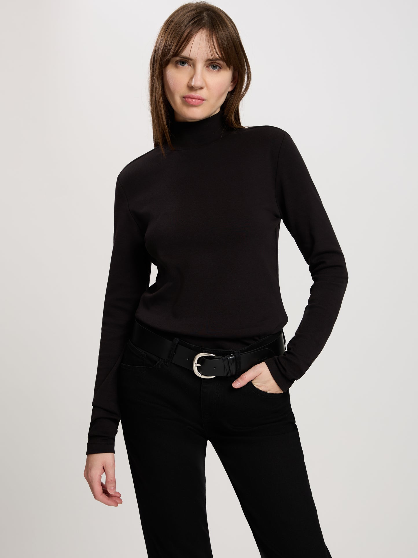 Women's regular shirt with turtleneck in black