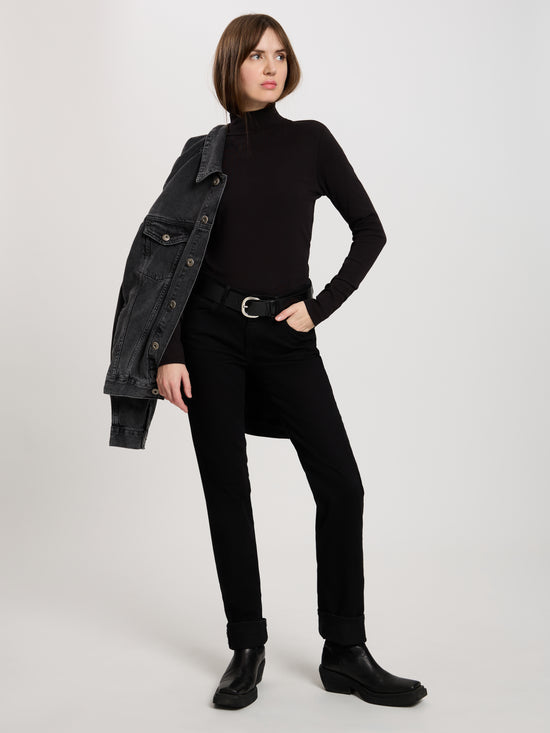 Women's regular shirt with turtleneck in black