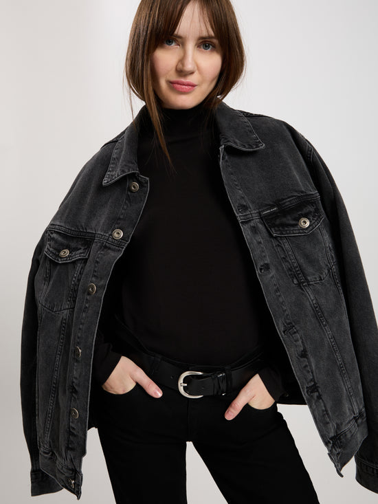 Women's regular shirt with turtleneck in black